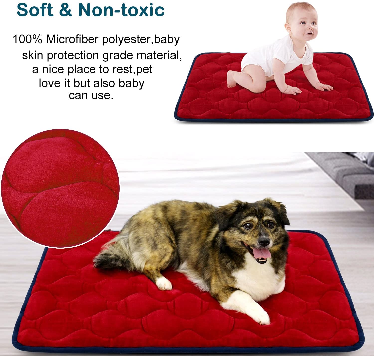  Hero Dog Cama Colchoneta Perro Mediano Lavable, Cojines para Mascotas Antideslizante Vellón Almohadilla Suave 90x60 cm (Rojo M) 