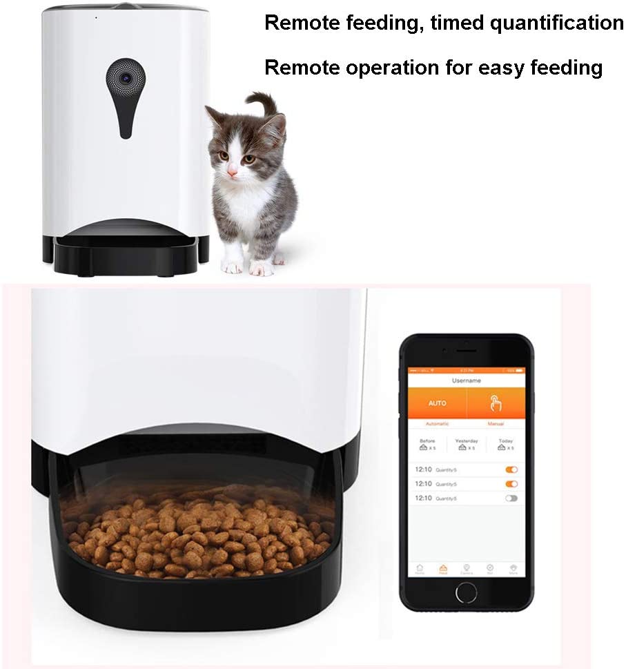  HJKL Alimentador Automático De Mascotas Dispensador De Alimentos para Perros Gato, con Cámara WiFi Distribución De Video Alarmas Control De Porción Temporizador De Grabación De Voz Programable 