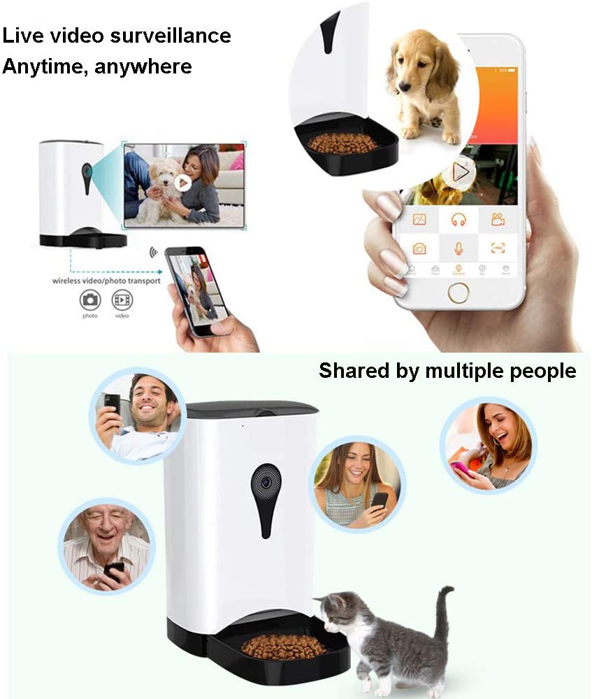  HJKL Alimentador Automático De Mascotas Dispensador De Alimentos para Perros Gato, con Cámara WiFi Distribución De Video Alarmas Control De Porción Temporizador De Grabación De Voz Programable 