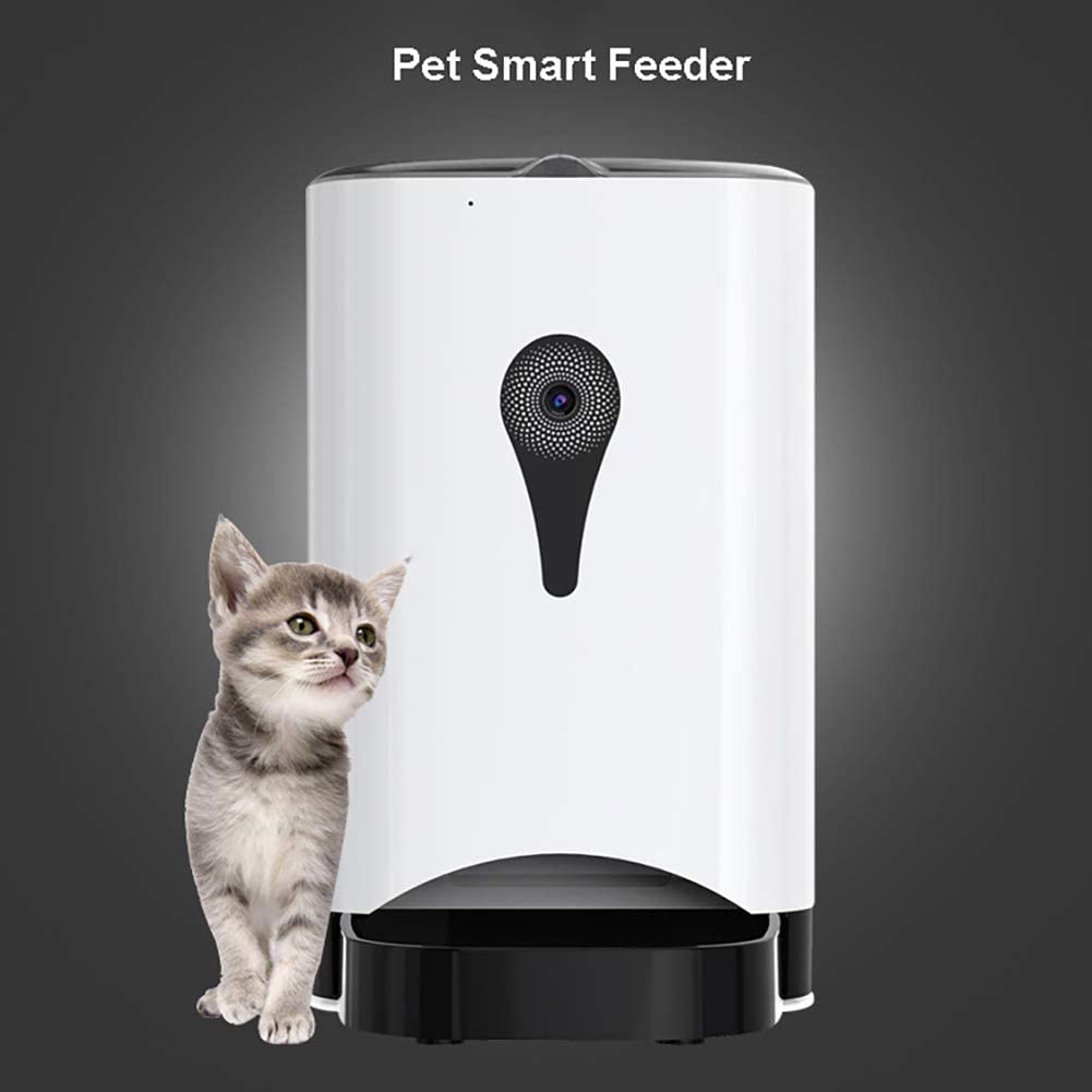  HJKL Alimentador Automático De Mascotas Dispensador De Alimentos para Perros Gato, con Cámara WiFi Distribución De Video Alarmas Control De Porción Temporizador De Grabación De Voz Programable 