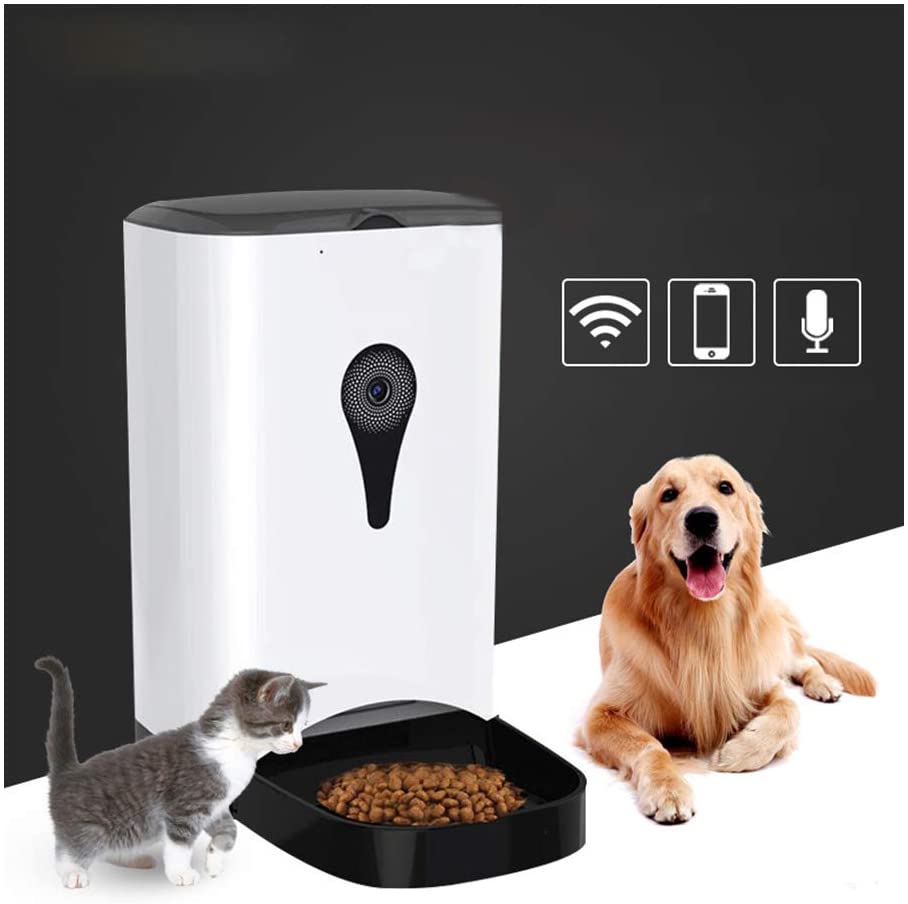  HJKL Alimentador Automático De Mascotas Dispensador De Alimentos para Perros Gato, con Cámara WiFi Distribución De Video Alarmas Control De Porción Temporizador De Grabación De Voz Programable 