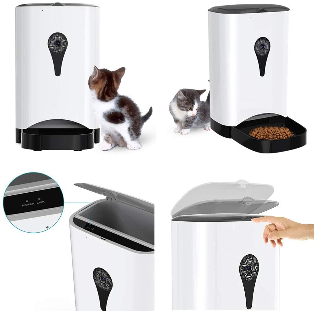  HJKL Alimentador Automático De Mascotas Dispensador De Alimentos para Perros Gato, con Cámara WiFi Distribución De Video Alarmas Control De Porción Temporizador De Grabación De Voz Programable 