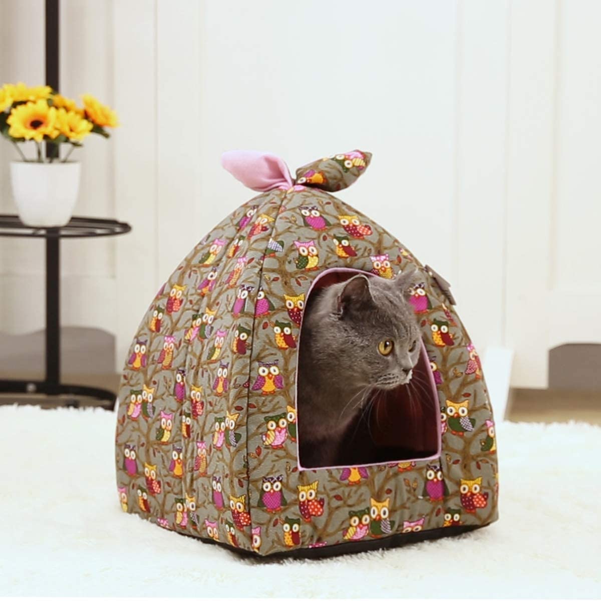  Hollypet Auto-Calentamiento 2-in-1 Casa cómoda Plegable de la Tienda de la Cama del Gato del Animal doméstico del triángulo 