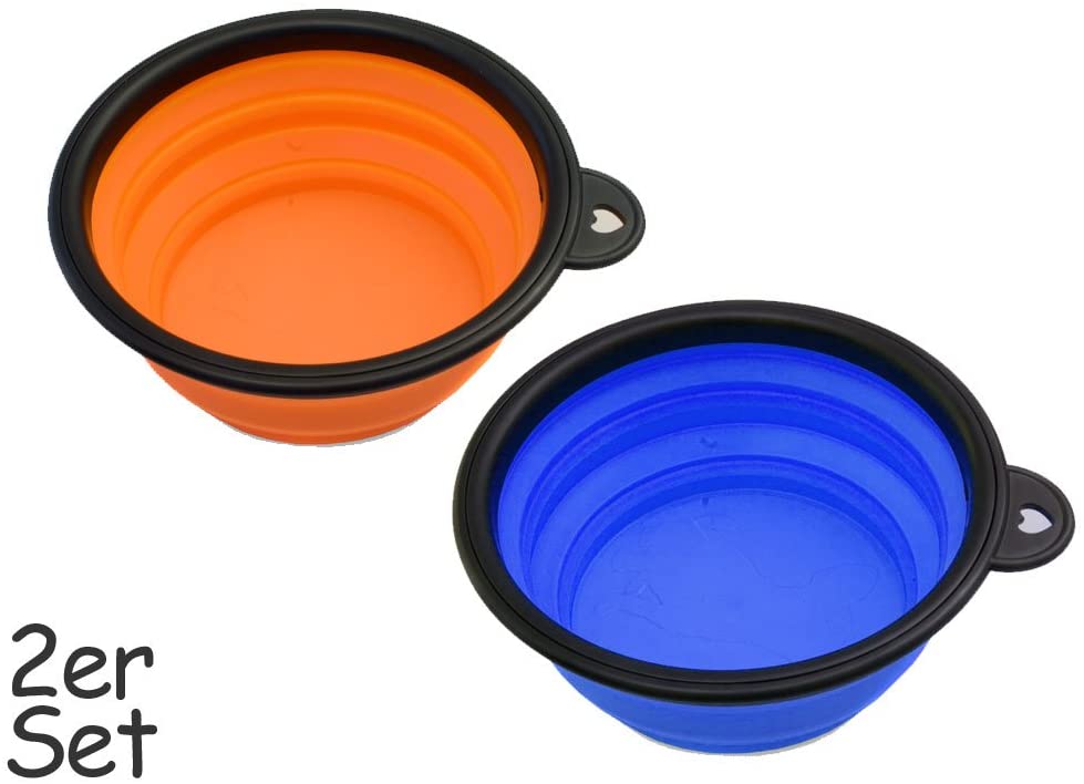  Home Tools.EU® – 2 x Plegable Comida de Perros, cuenco de silicona, forro de comida, para perros, gatos, forro a viajar, viaje | 380 ml, Azul Naranja, Juego de 2 