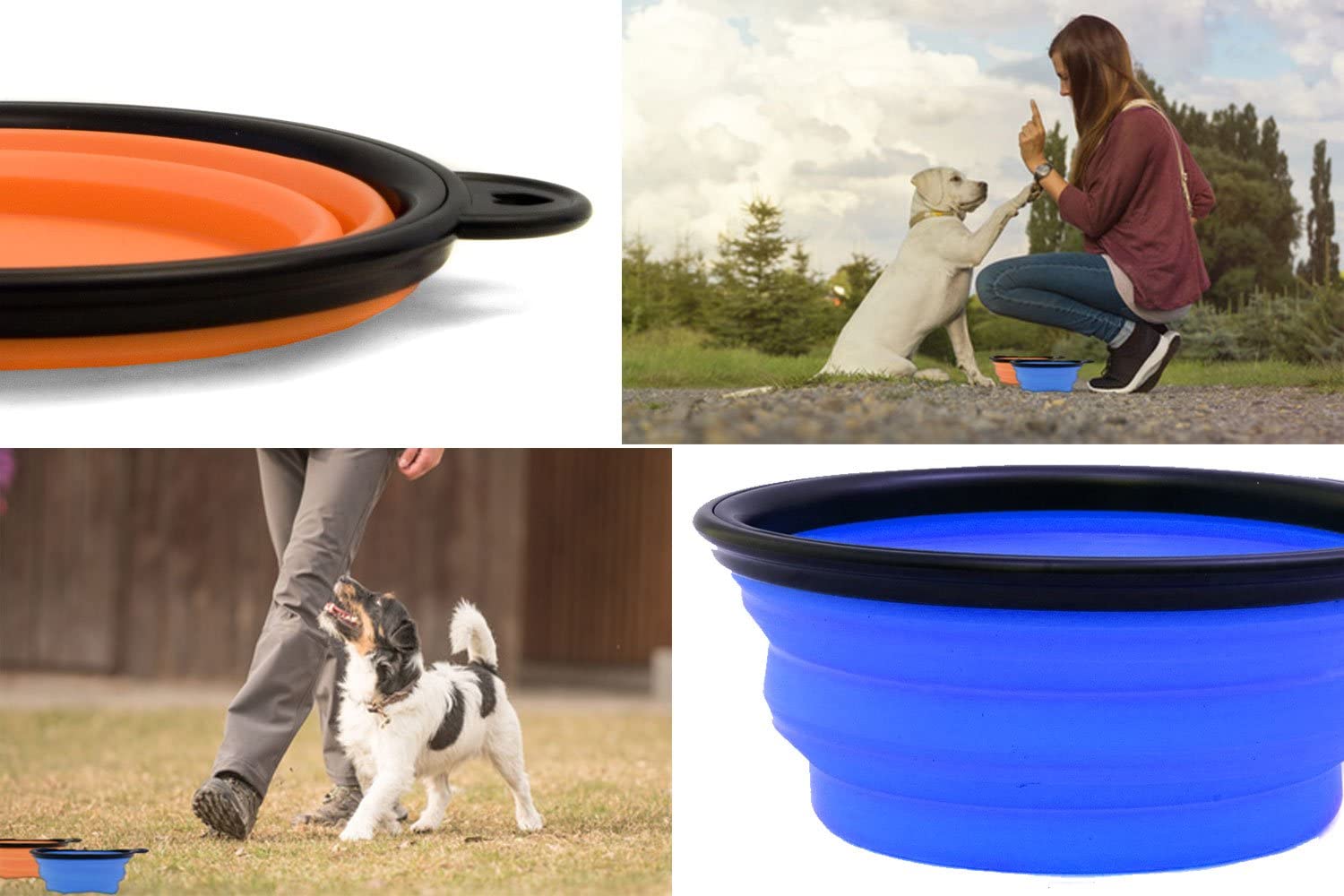  Home Tools.EU® – 2 x Plegable Comida de Perros, cuenco de silicona, forro de comida, para perros, gatos, forro a viajar, viaje | 380 ml, Azul Naranja, Juego de 2 