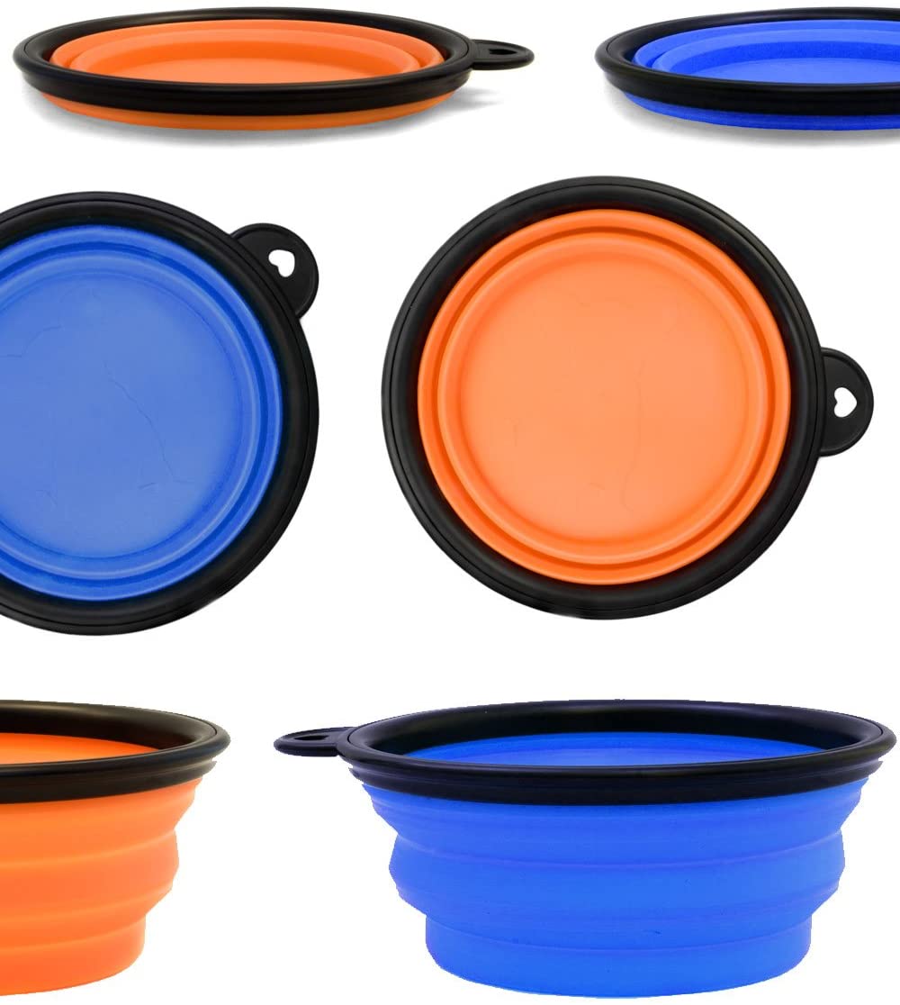  Home Tools.EU® – 2 x Plegable Comida de Perros, cuenco de silicona, forro de comida, para perros, gatos, forro a viajar, viaje | 380 ml, Azul Naranja, Juego de 2 