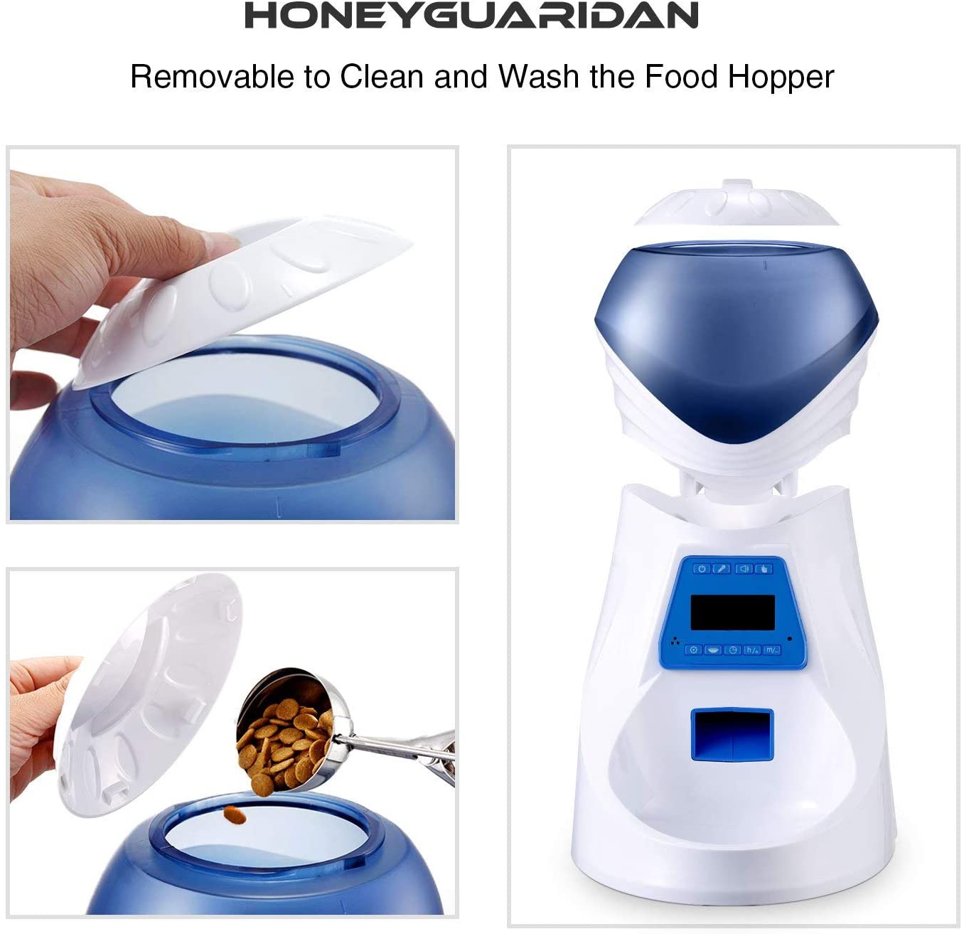  HoneyGuaridan Comedero Electrónico Automático con Recordatorio por Voz y Temporizador Programable, 6-Comidas para Perros (Mediano y Pequeño) y Gatos 