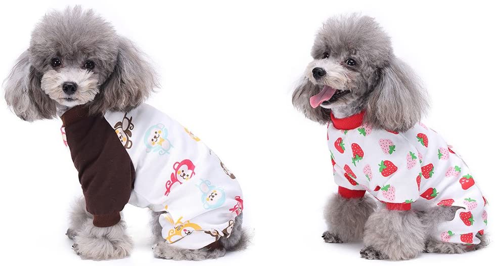  HongYH 2-Pack Ropa para Perros Perros Gatos Onesie Pijamas de Perro Suave Algodón Puppy Rompers Mono de Mascota Acogedor Body para Perros pequeños y Gatos 