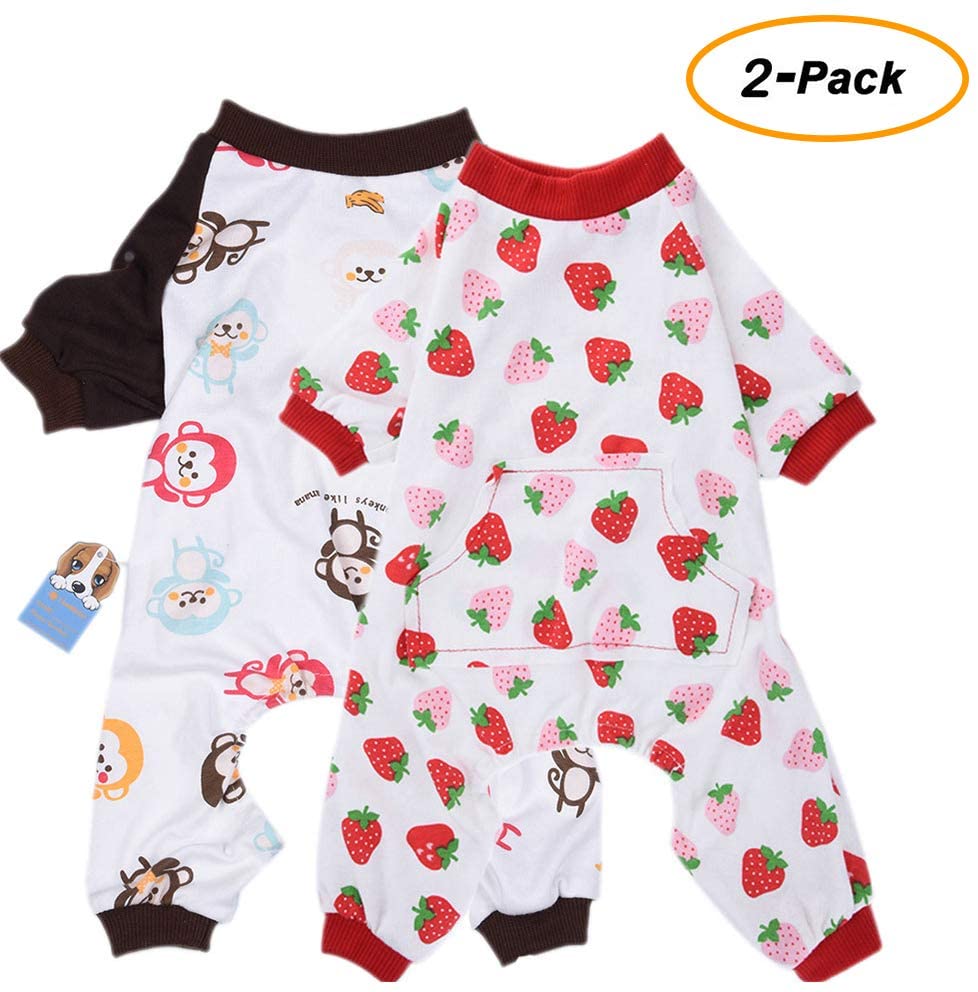  HongYH 2-Pack Ropa para Perros Perros Gatos Onesie Pijamas de Perro Suave Algodón Puppy Rompers Mono de Mascota Acogedor Body para Perros pequeños y Gatos 