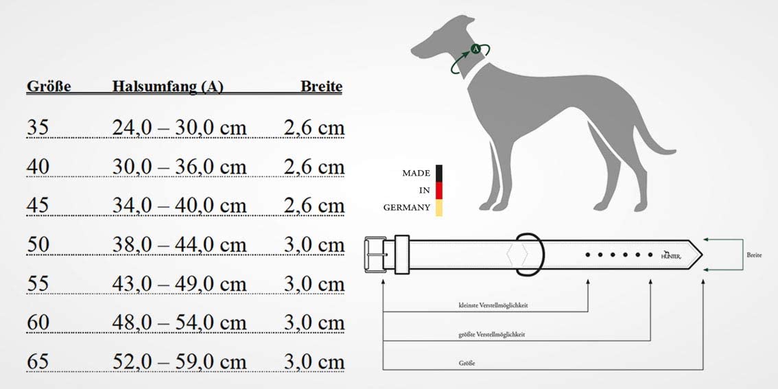  HUNTER 66844 Sansibar Solid - Collar para Perros (Cuero, Trenzado, Robusto, Elegante, 35 cm), Color Negro 