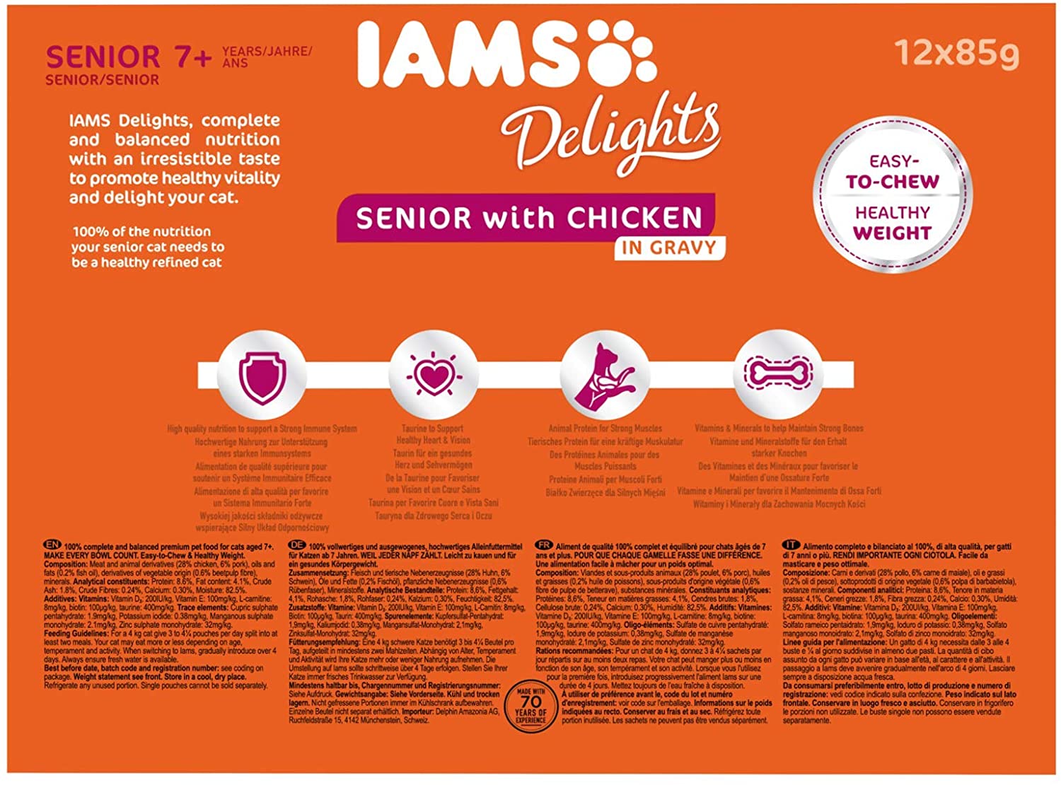  IAMS Delights Edad avanzada y Anciano con Pollo en Salsa [1,02 kg] 