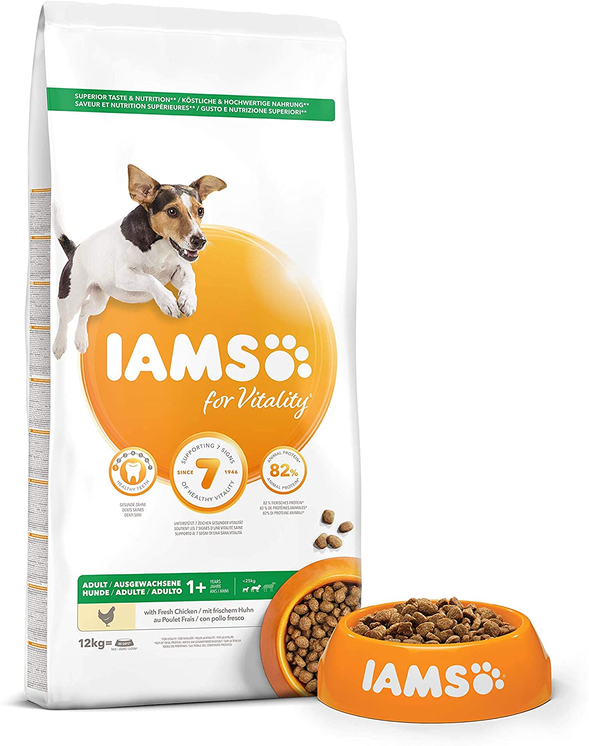  IAMS for Vitality Alimento para Perros Pequeños y Medianos Adultos con pollo fresco [12 kg] 