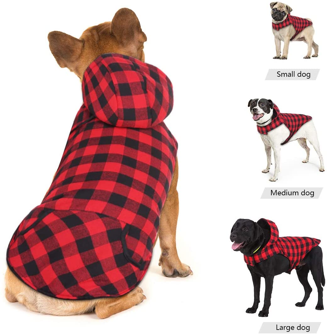  Idepet Camisa con capucha a cuadros para perros, ropa de invierno para mascotas Chaleco Disfraces Abrigo suave y cálido para perros pequeños medianos grandes Gatos 