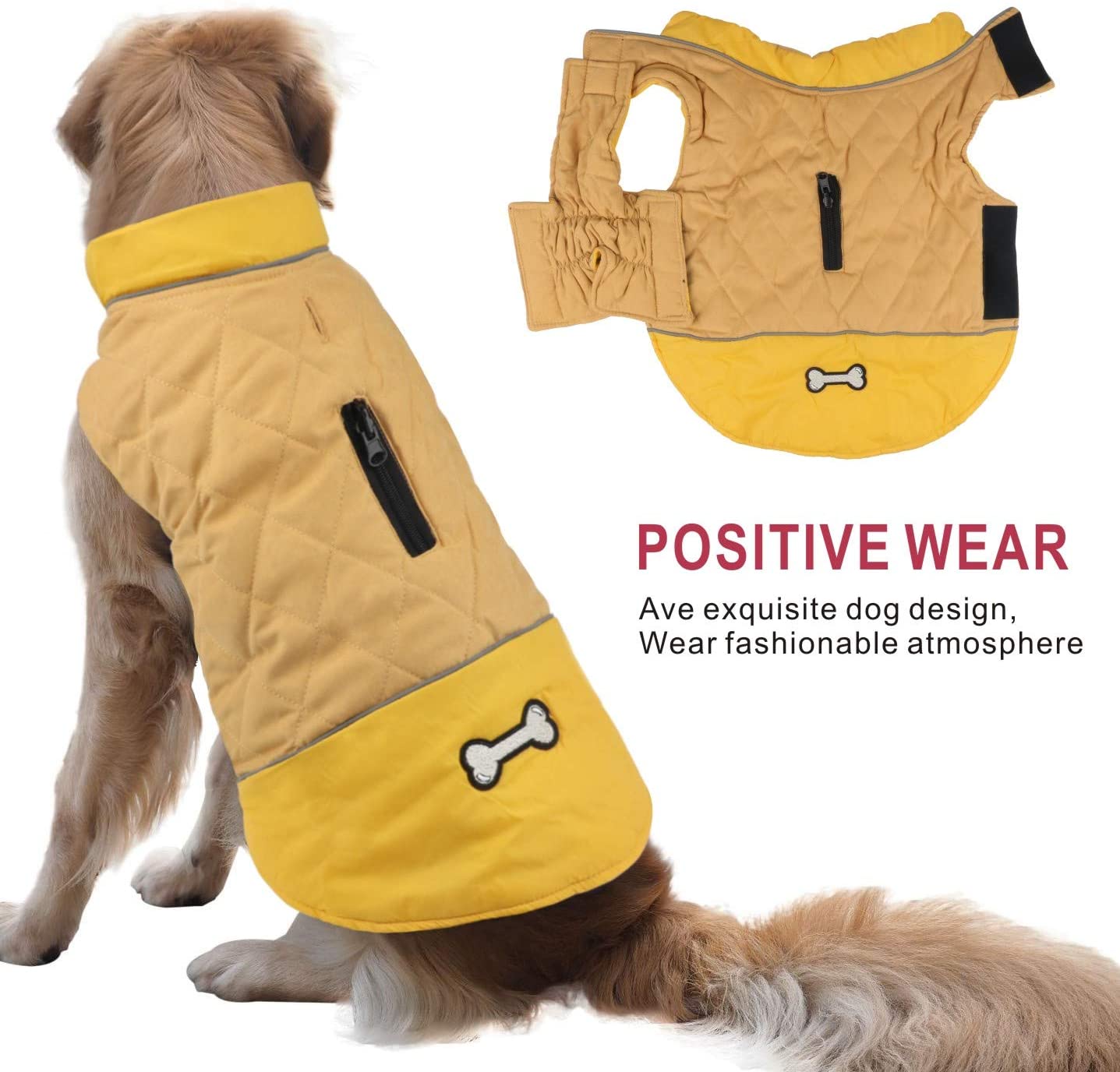  Idepet Chaqueta impermeable para perros Chaqueta cálida de invierno Chaleco, traje de nieve a prueba de viento Ropa para perros Chaleco para mascotas Ropa para perros con orificio para arnés 