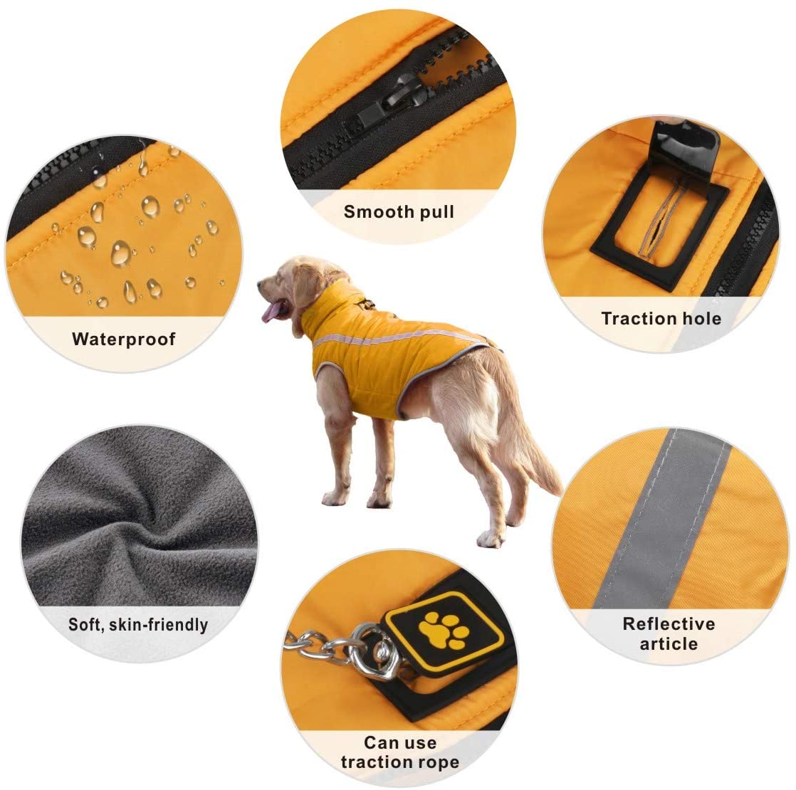  Idepet Impermeable Abrigo para perros Chaqueta abrigadora de invierno, Ropa impermeable para perros al aire libre Traje Chaleco para perros pequeños medianos grandes con orificio para arnés 