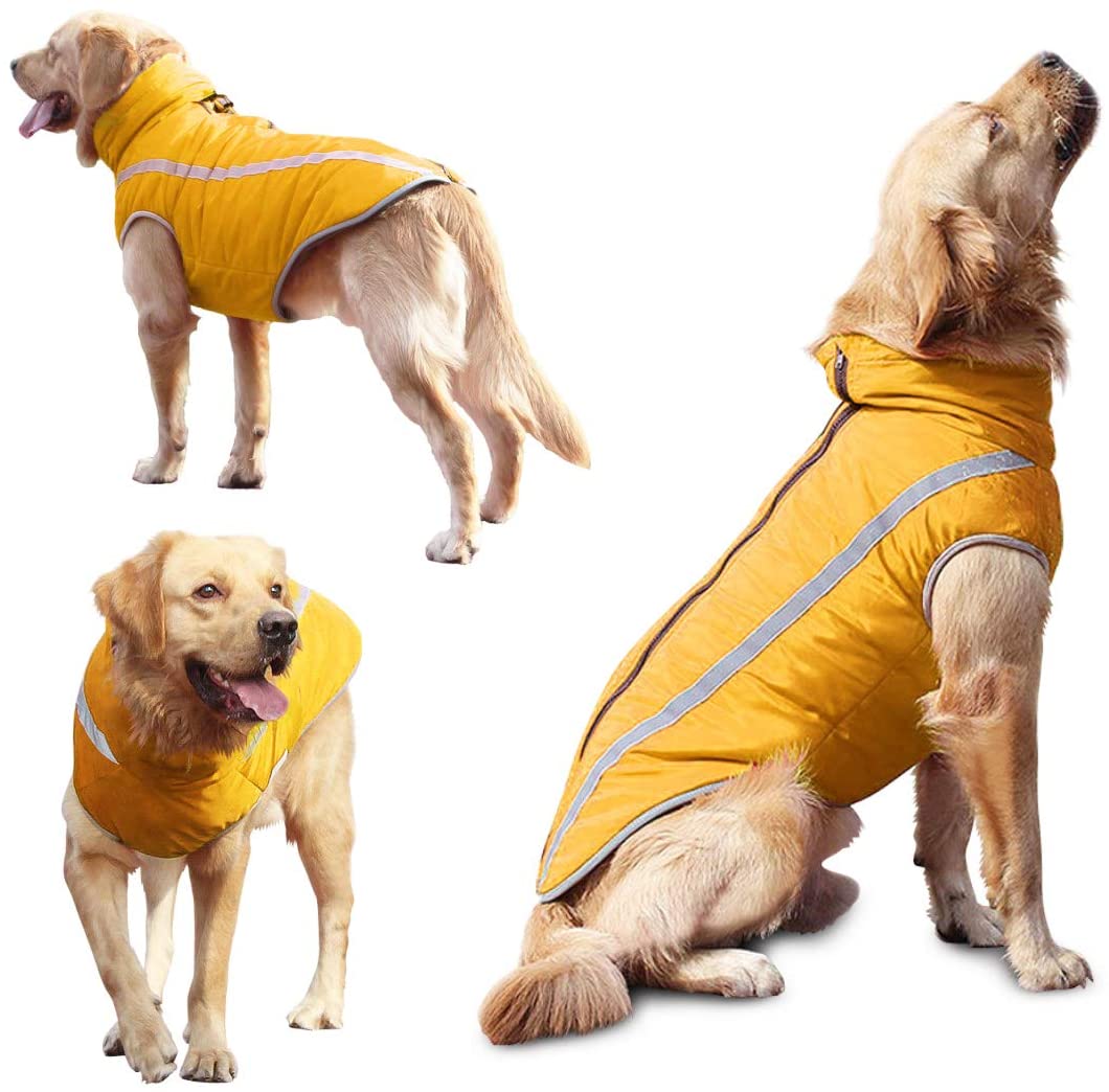  Idepet Impermeable Abrigo para perros Chaqueta abrigadora de invierno, Ropa impermeable para perros al aire libre Traje Chaleco para perros pequeños medianos grandes con orificio para arnés 