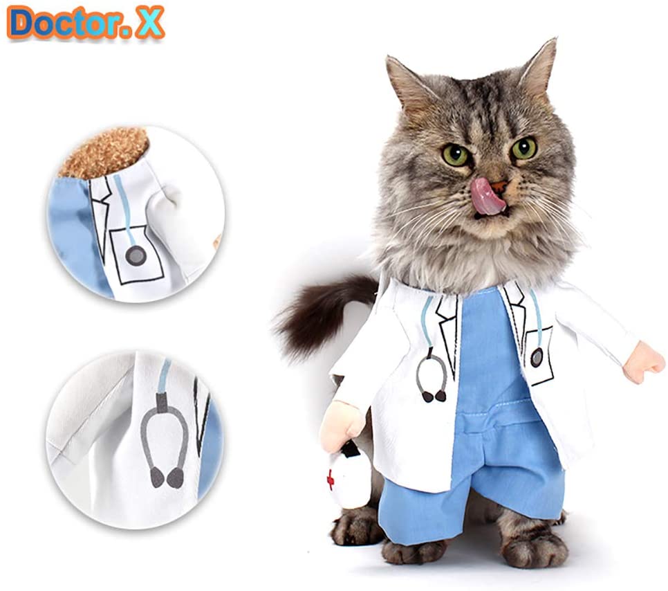  IETONE Mascota Cachorro Perro Gato Disfraz de Halloween Médico Enfermera Disfraz Vaqueros Ropa Graciosa Traje Cosplay Fiesta para Perrito Gatito(L) 