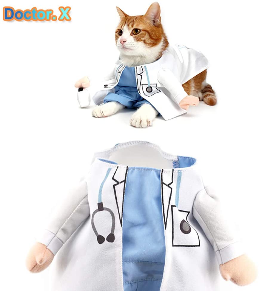  IETONE Mascota Cachorro Perro Gato Disfraz de Halloween Médico Enfermera Disfraz Vaqueros Ropa Graciosa Traje Cosplay Fiesta para Perrito Gatito(L) 