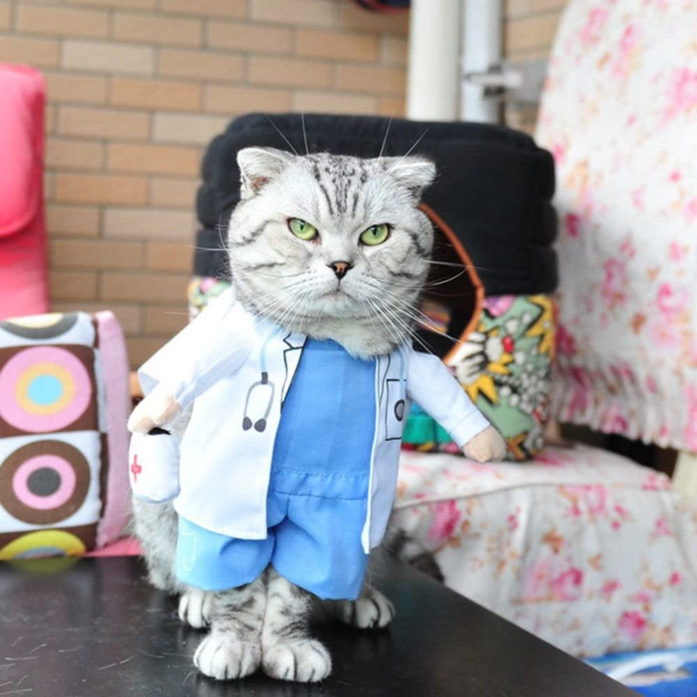  IETONE Mascota Cachorro Perro Gato Disfraz de Halloween Médico Enfermera Disfraz Vaqueros Ropa Graciosa Traje Cosplay Fiesta para Perrito Gatito(L) 