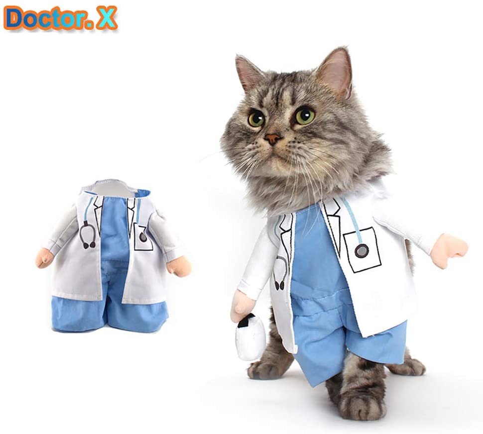  IETONE Mascota Cachorro Perro Gato Disfraz de Halloween Médico Enfermera Disfraz Vaqueros Ropa Graciosa Traje Cosplay Fiesta para Perrito Gatito(L) 