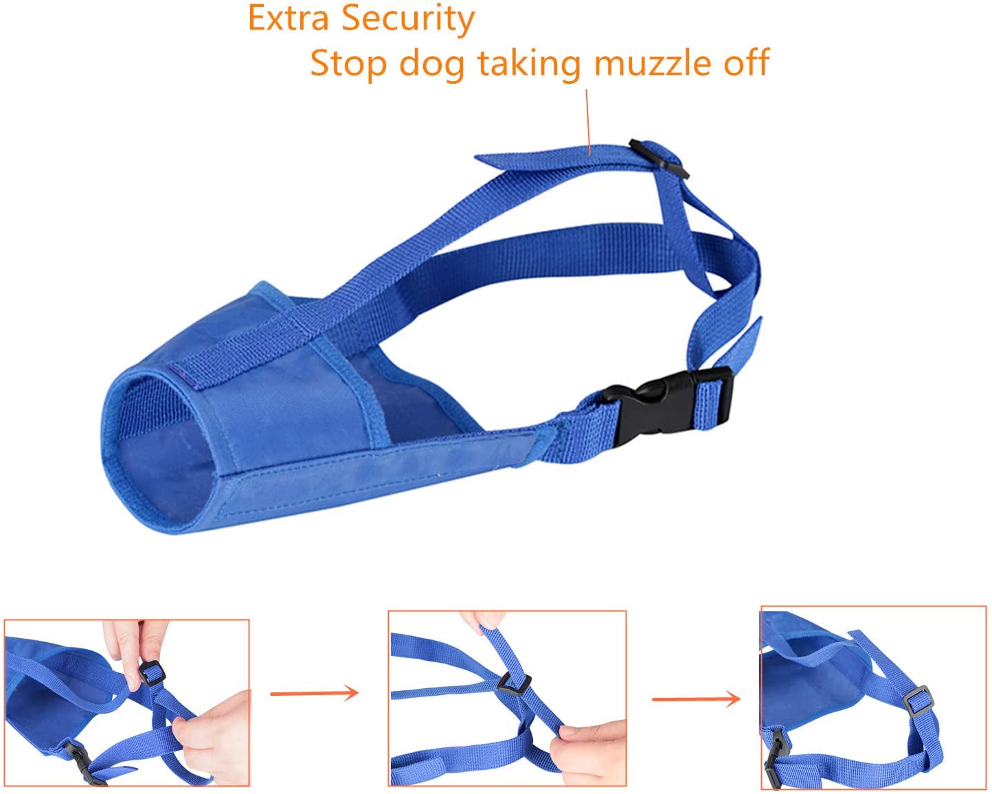  ILEPARK Bozal para Perros, 1 Set de 3 Bozales de Perros Ajustables de Nylon para Perros Pequeños Grandes Medianos para Evitar Morder, Ladrar y Masticar (S,Azul) 