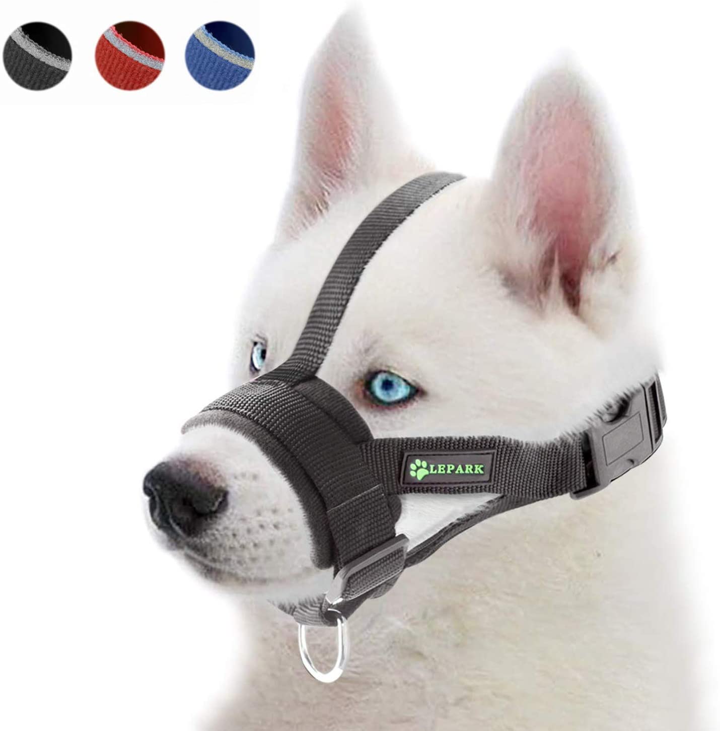  ILEPARK Bozal Suave para Perros Nylon Grandes Pequeños Medianos, Previene Mordidas, Ladridos y Que Mastiquen, Bozal Lazo Ajustable(L,Negro) 