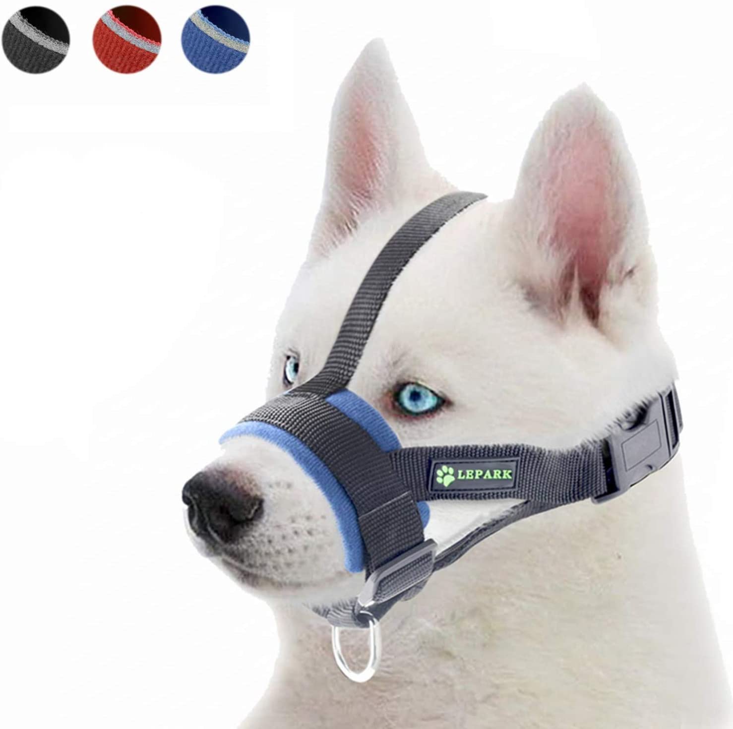  ILEPARK Bozal Suave para Perros Nylon Grandes Pequeños Medianos, Previene Mordidas, Ladridos y Que Mastiquen, Bozal Lazo Ajustable(XXL,Azul) 