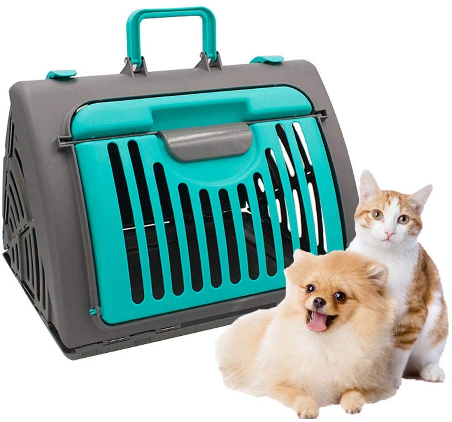  Jaula Pequeña para Mascotas de Perros y Gatos, Cesta de Plástico Plegable, Caja de Aire Portátil, Viaje en Automóvil de Aviación, Transporte al Aire Libre,Azul 