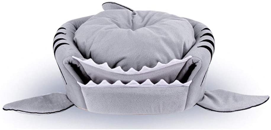  JEELINBORE Práctica Casa de Mascotas Ronda Tiburón Cama para Perros y Gatos (Gris, M: 50 * 50 * 48cm) 