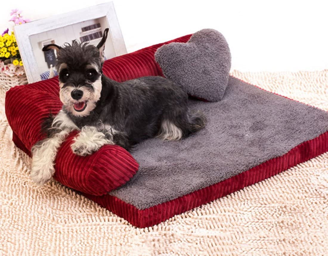  Jiyaru Animal Doméstico Sofá Cama Cama Algodón Suave Paño Grueso y Suave Almohada Suave Desmontable Mascota Gato Perro Rojo L 