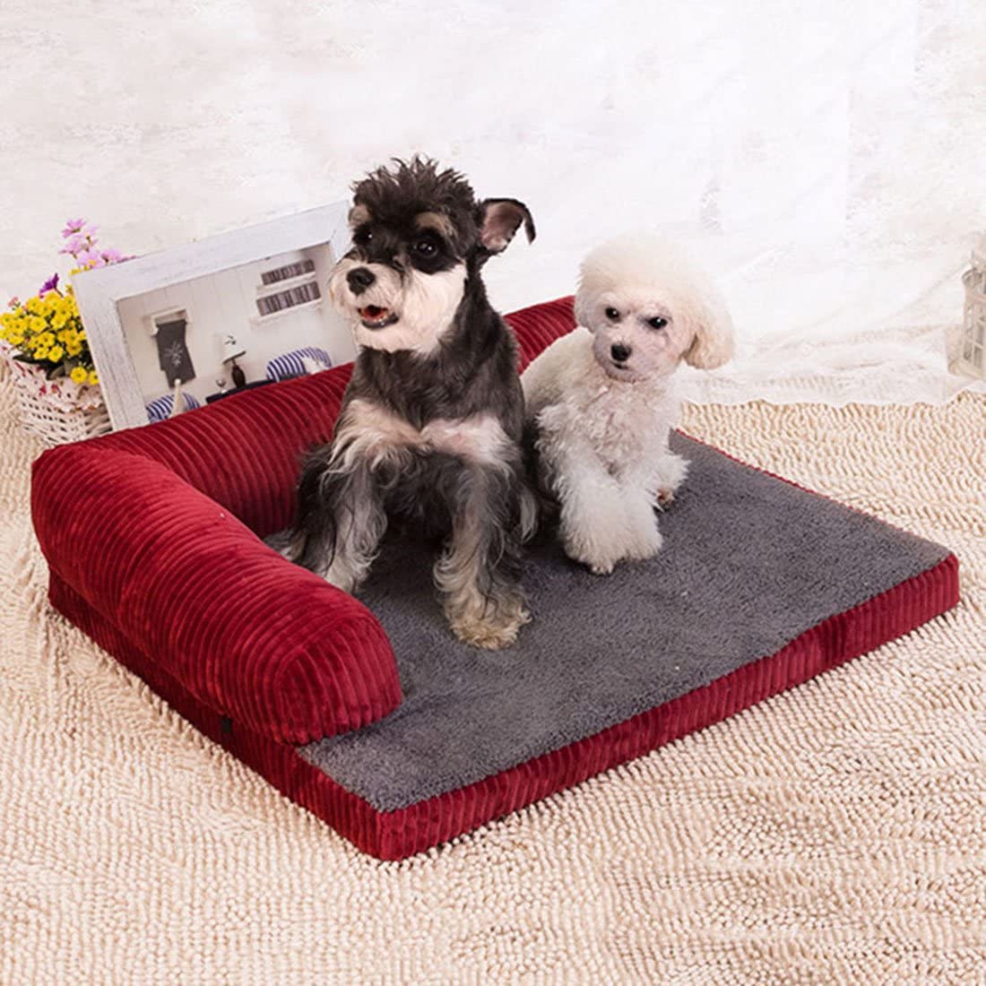  Jiyaru Animal Doméstico Sofá Cama Cama Algodón Suave Paño Grueso y Suave Almohada Suave Desmontable Mascota Gato Perro Rojo L 