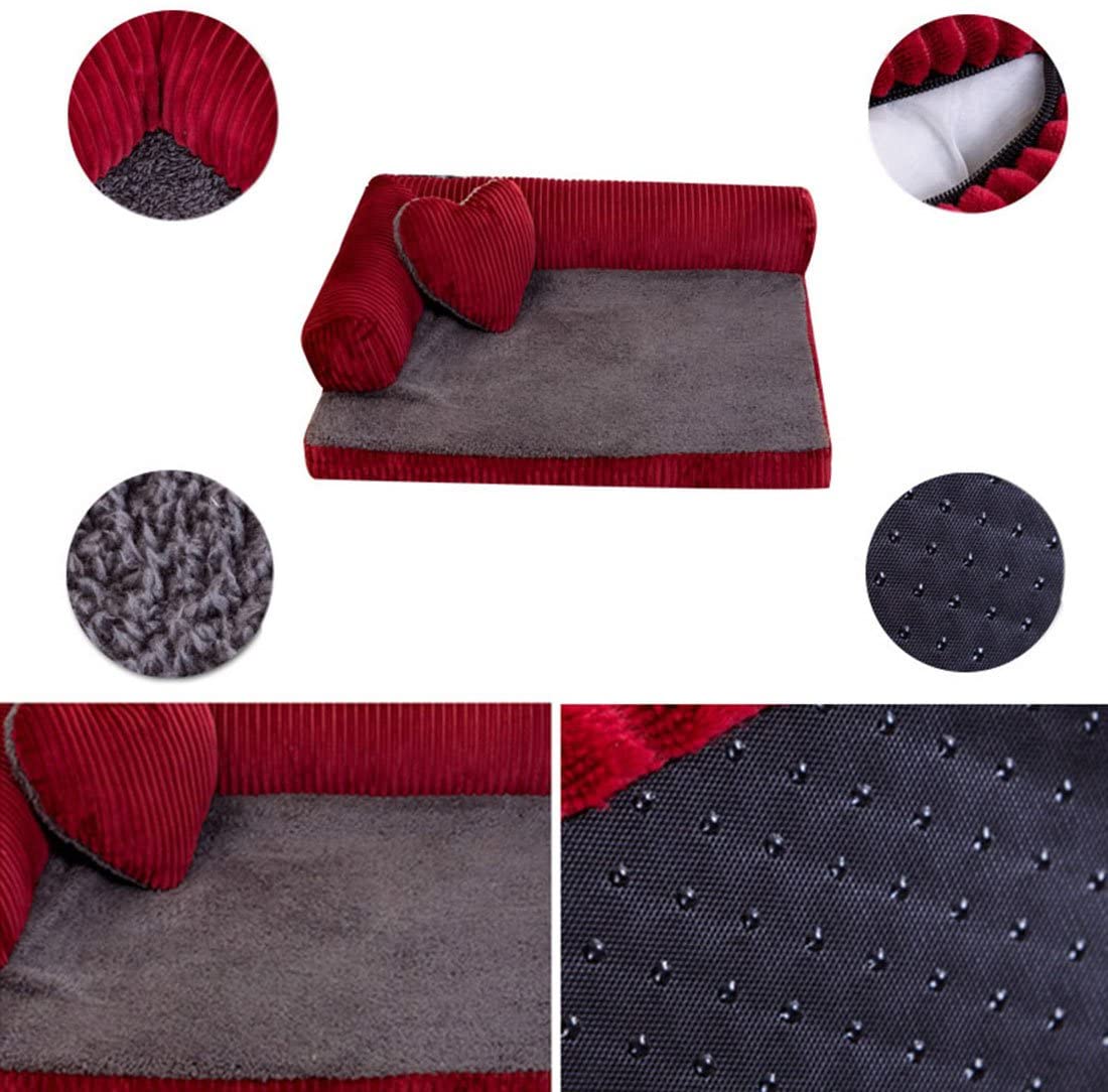  Jiyaru Animal Doméstico Sofá Cama Cama Algodón Suave Paño Grueso y Suave Almohada Suave Desmontable Mascota Gato Perro Rojo L 