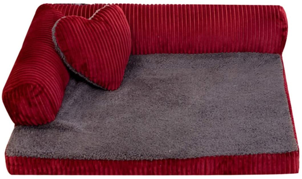  Jiyaru Animal Doméstico Sofá Cama Cama Algodón Suave Paño Grueso y Suave Almohada Suave Desmontable Mascota Gato Perro Rojo L 