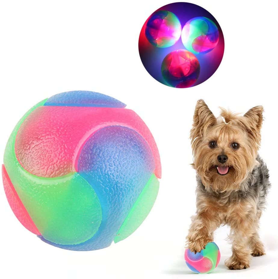  Juguete de Pelota para Perros, Juguete de Pelota Elástica con Parpadeo LED, Juguete Molar de Goma, Bola Interactiva de Mordedura de Perro, Juguete de Pelota de Salto para Perros, Juguete para Mascotas 