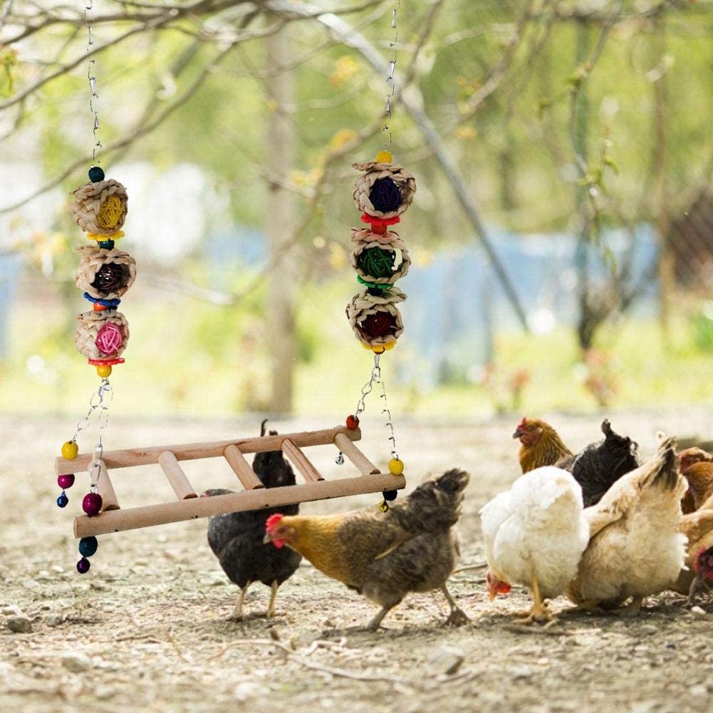  Juguete Masticable De Gallina De Gallina De Madera con Campanas para Loro De Aves Perch De Entrenamiento para Mascotas Natural Hecho A Mano 