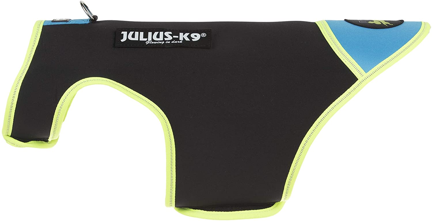  Julius-K9, Chaqueta de neopreno para perro IDC, Talla: S, Negro y Aguamarina 