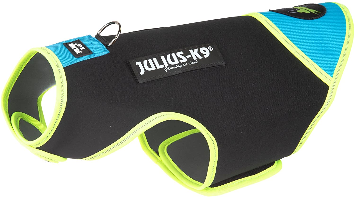  Julius-K9, Chaqueta de neopreno para perro IDC, Talla: S, Negro y Aguamarina 