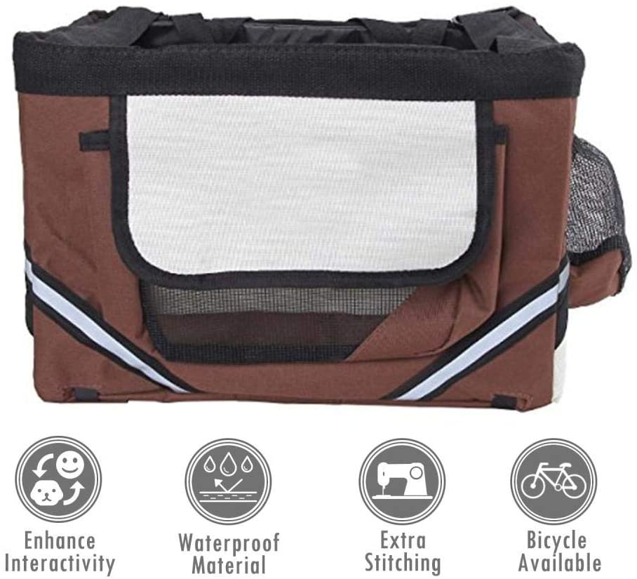  KNFBOK Bolsa Manillar Cesta Bici Bolsa de Bicicleta para Mascotas,Viaje,Coche,Gato,Perro,Bicicleta,Canasta de Bicicleta,Bolsa de Bicicleta,práctica,de Menos de 6 kg - marrón 