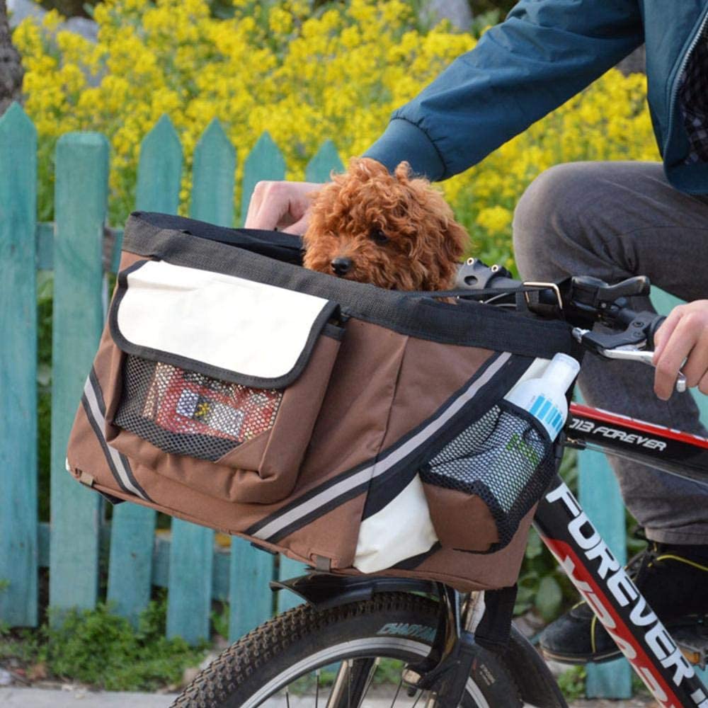  KNFBOK Bolsa Manillar Cesta Bici Bolsa de Bicicleta para Mascotas,Viaje,Coche,Gato,Perro,Bicicleta,Canasta de Bicicleta,Bolsa de Bicicleta,práctica,de Menos de 6 kg - marrón 