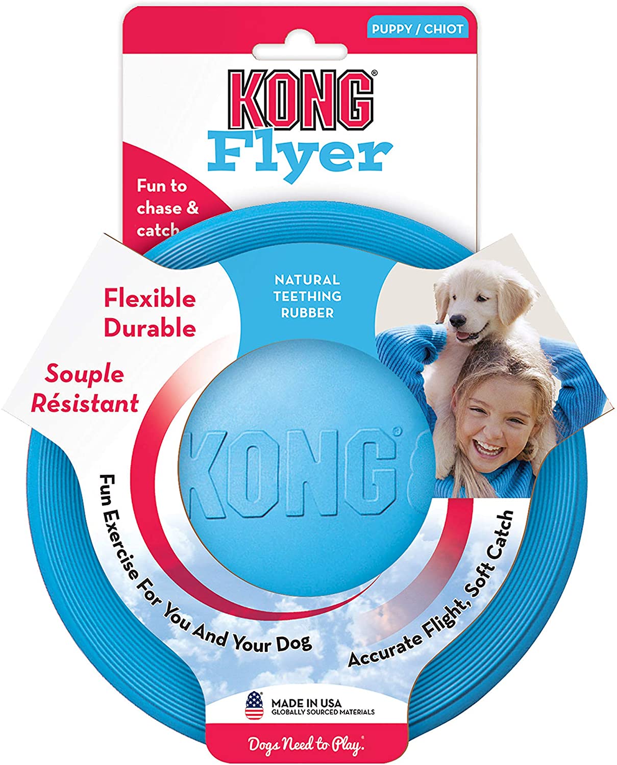  KONG - Puppy Flyer - Disco volador de caucho para dentición - Cachorro mini (varios colores) 