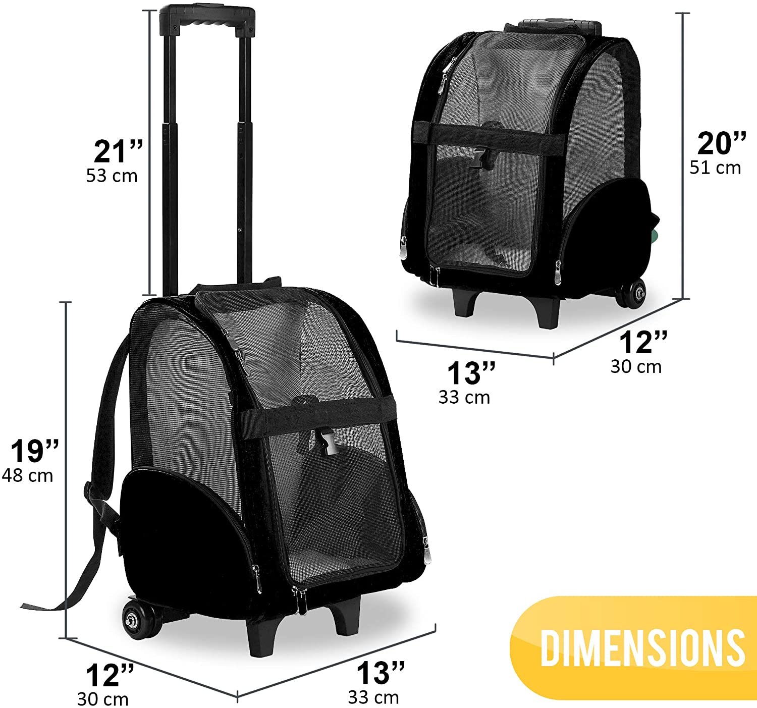  KOPEKS Mochila de Viaje con Ruedas para Perros, Gatos, Mascotas - Portador de Viaje Transporte Perros - Negro 