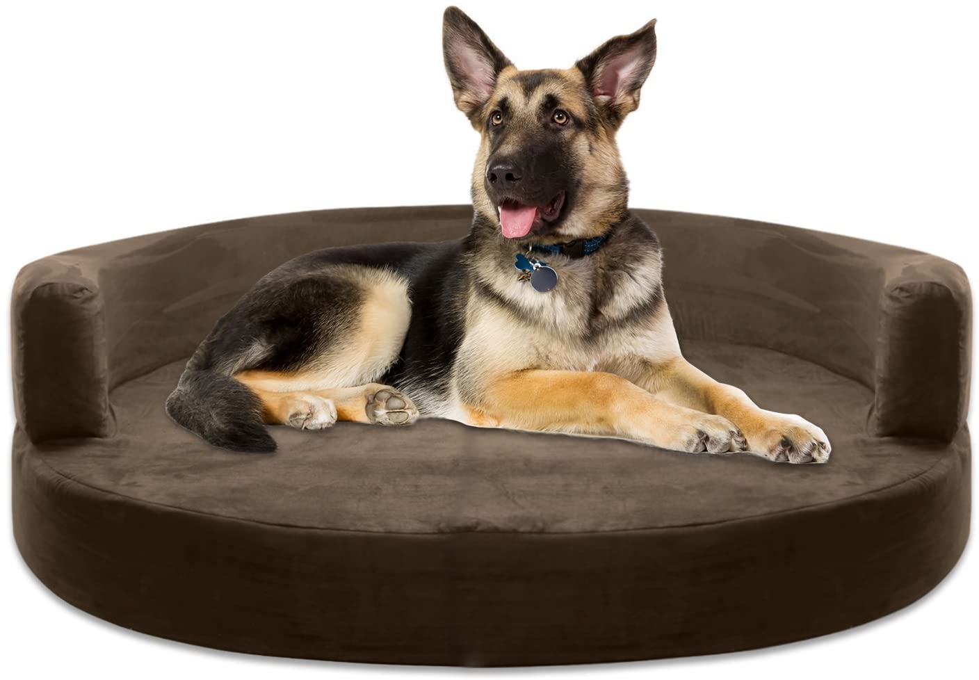  KOPEKS Sofa Redondo Cama Marrón para Perro Perros Mascotas Extra Grande XL con Memoria Viscoelástica Colchón Ortopédico 127 cm Diámetro - Round Lounge XL Brown 