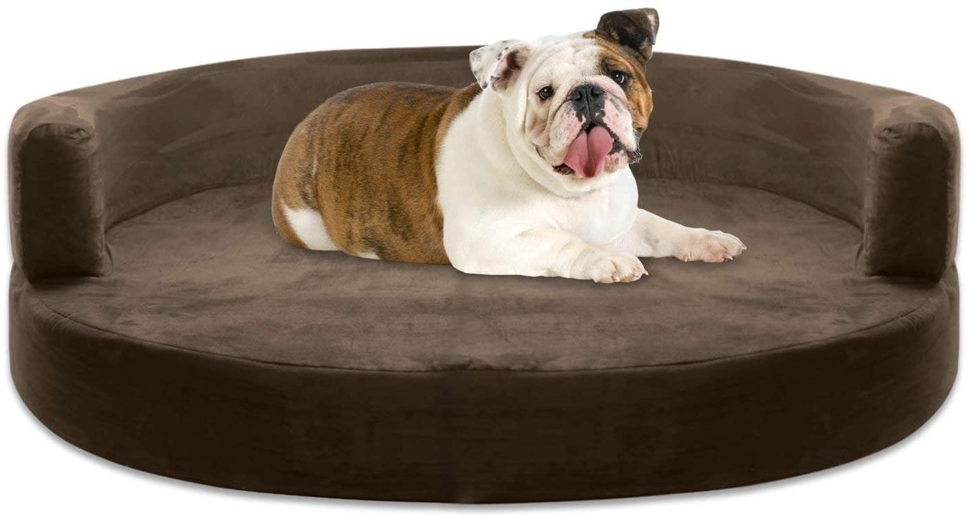  KOPEKS Sofa Redondo Cama Marrón para Perro Perros Mascotas Tamaño Grande con Memoria Viscoelástica Colchón Ortopédico 90 cm Diámetro - Round Lounge L Brown 