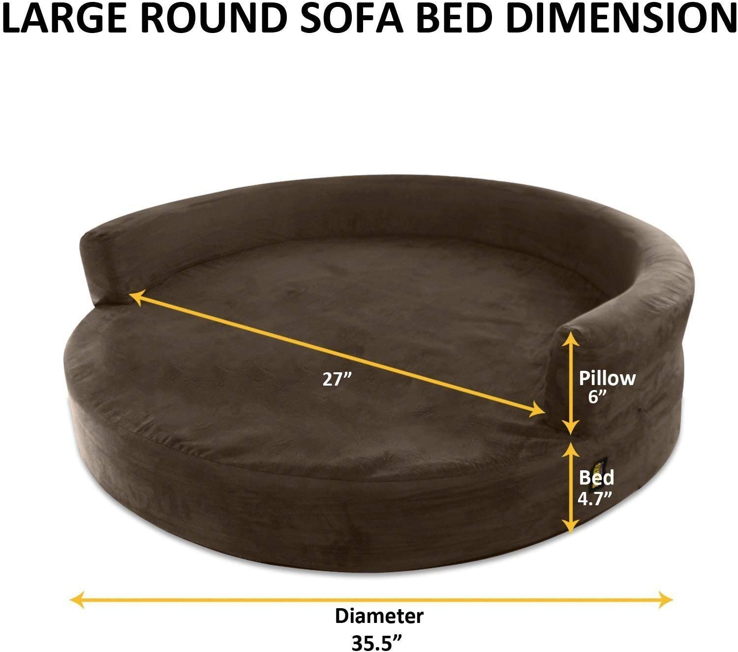  KOPEKS Sofa Redondo Cama Marrón para Perro Perros Mascotas Tamaño Grande con Memoria Viscoelástica Colchón Ortopédico 90 cm Diámetro - Round Lounge L Brown 