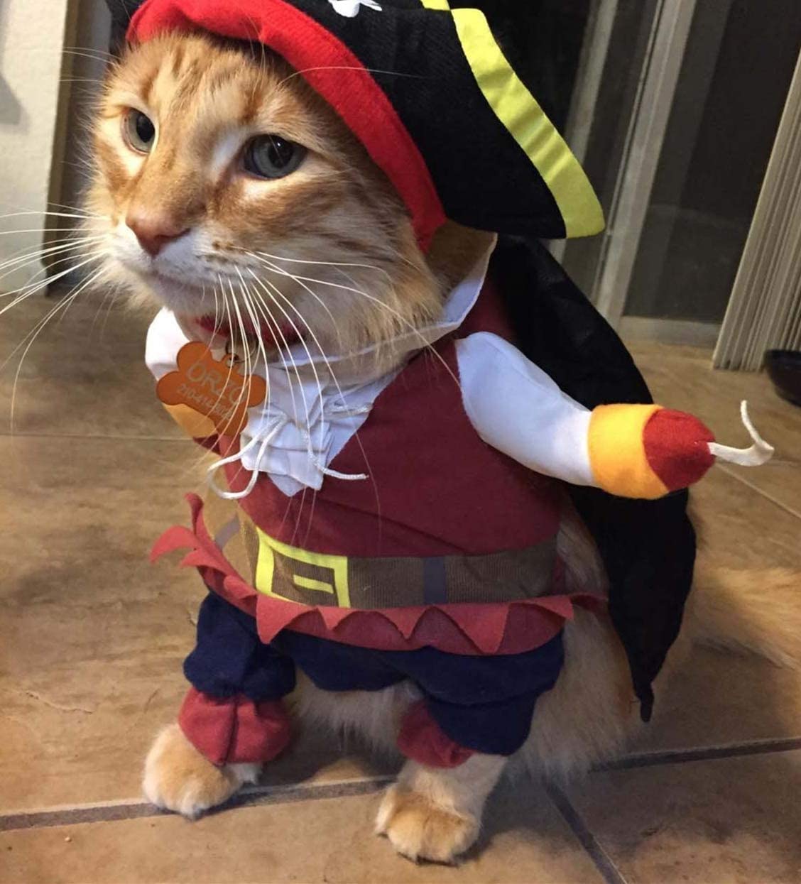  L-Peach Disfraz de Pirata Ropa Traje Uniforme para Mascotas Animal Doméstico Gato Perro con Dos Patas y Gorro para Halloween Navidad L 