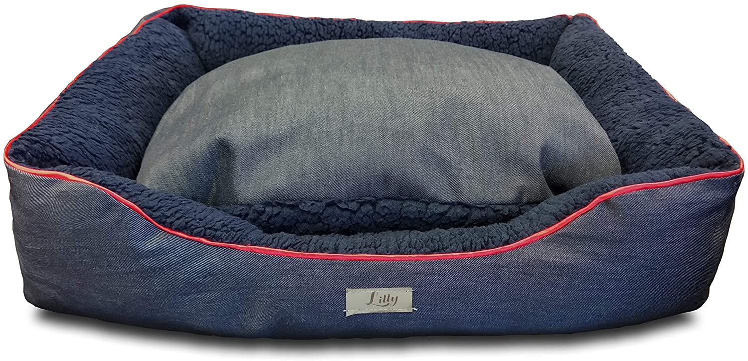  Lilly - Cama para Perros en Vaqueros y Piel sintética, Cama antibacteriana y antiolor 