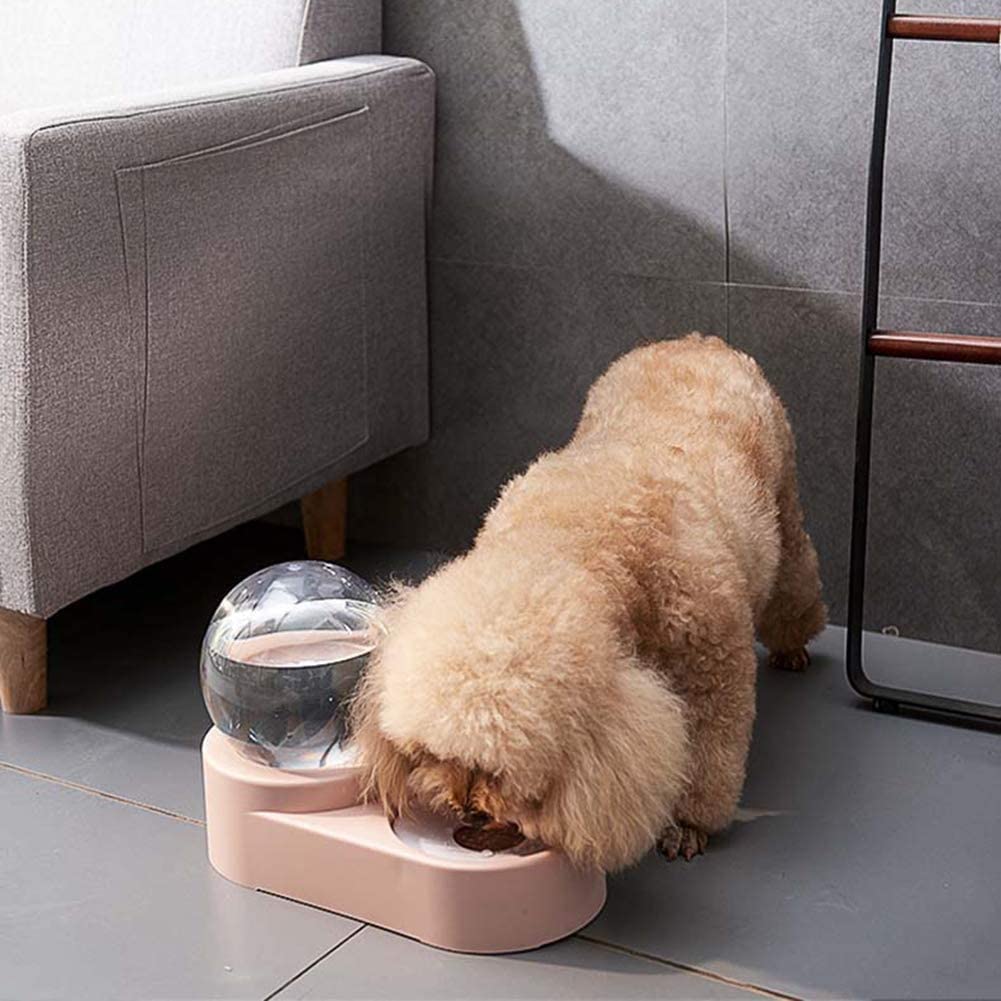  LLDKA Alimentador del Animal doméstico automático, automático de Perro Mascota de alimentación/Comida para Gatos dispensador de Agua y 2, la alimentación 1.8L,Rosado 