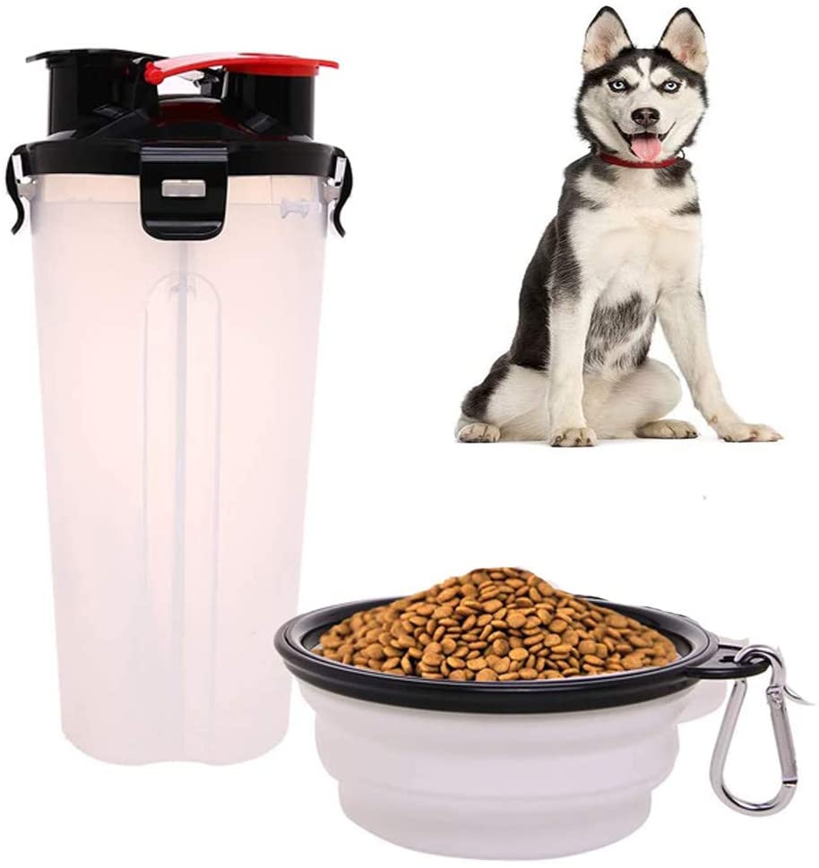  Los perros salen de la taza de comida acuática, el contenedor de comida para mascotas para viajar, dos en uno, con un tazón plegable para perros, hervidor de perros al aire libre, para ir de excursión 