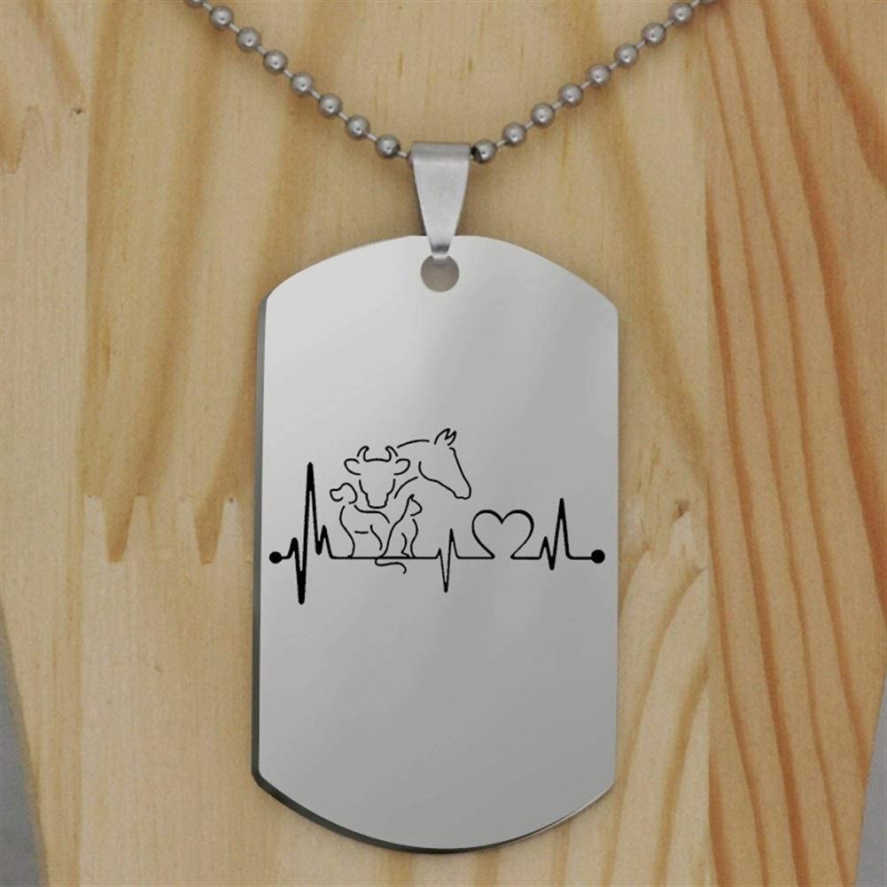  LSBXWL El Latido del corazón del Collar de la Vaca de Caballo del Gato de Acero Inoxidable Divertido Creativo Colgante Animal del Collar de Perro (Metal Color : Imitation Rhodium Plated) 