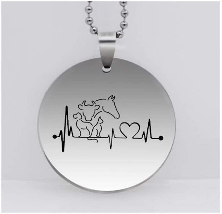  LSBXWL El Latido del corazón del Collar de la Vaca de Caballo del Gato de Acero Inoxidable Divertido Creativo Colgante Animal del Collar de Perro (Metal Color : Imitation Rhodium Plated) 